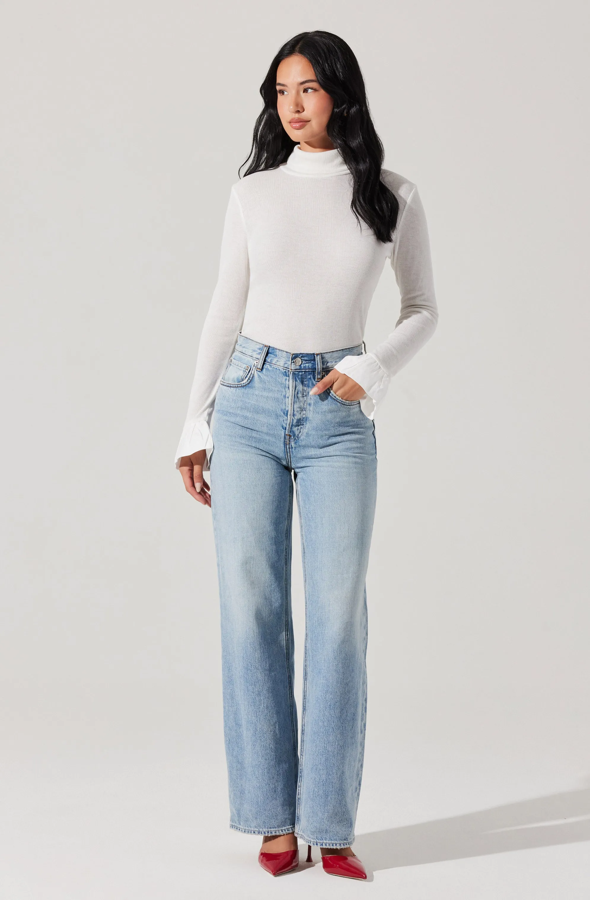 Flare Sleeve Ribbed Turtleneck