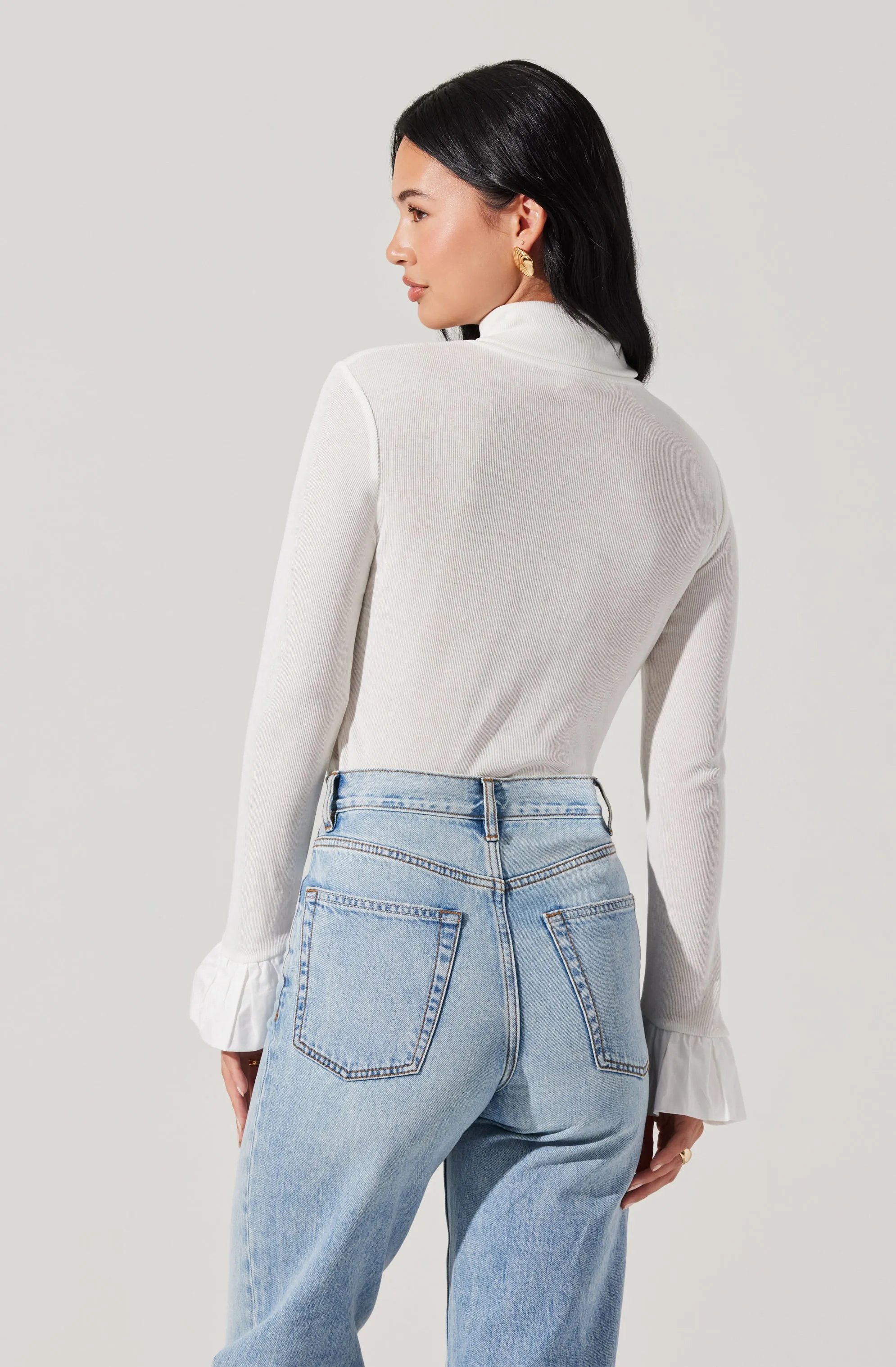 Flare Sleeve Ribbed Turtleneck