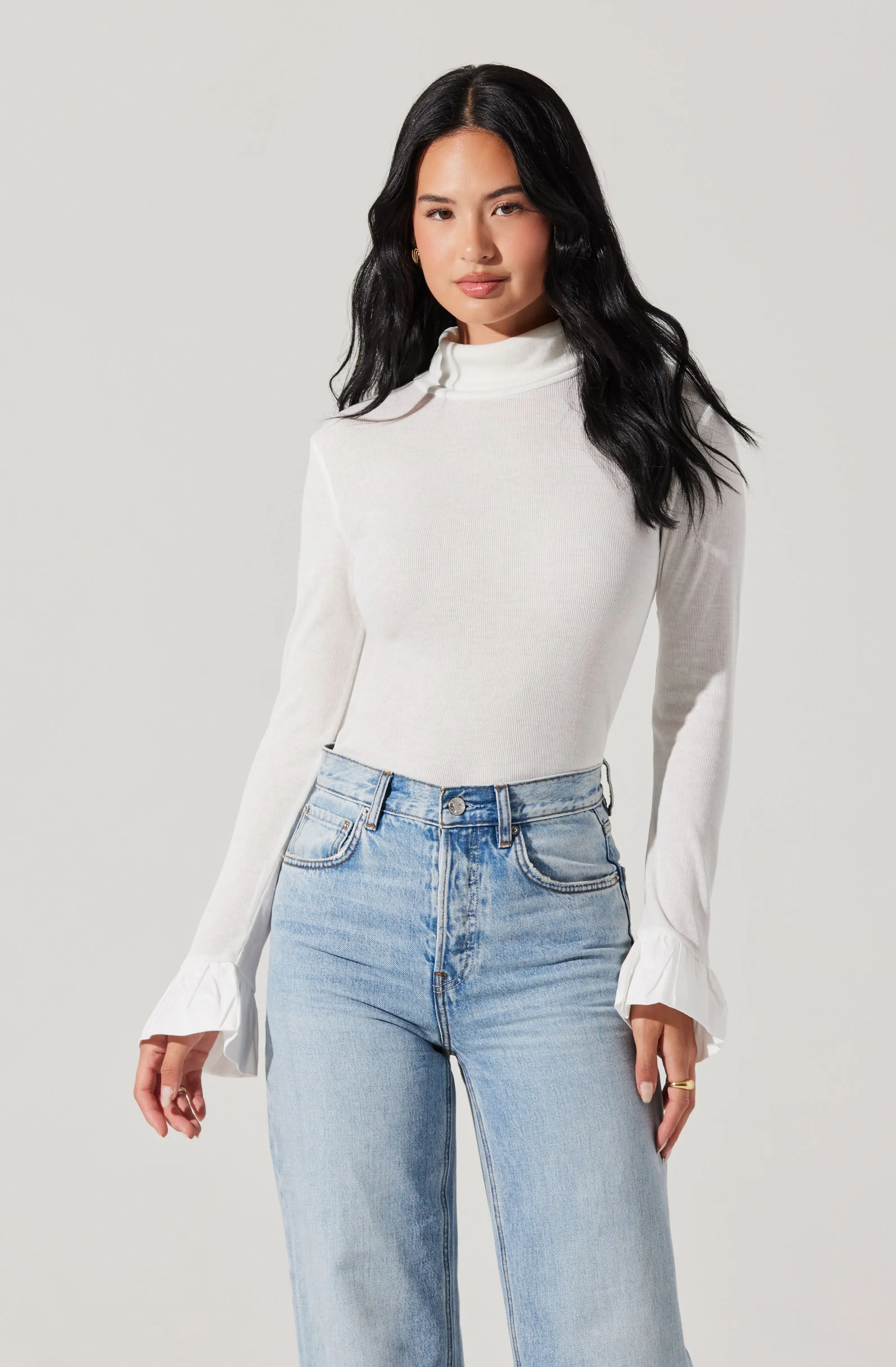 Flare Sleeve Ribbed Turtleneck