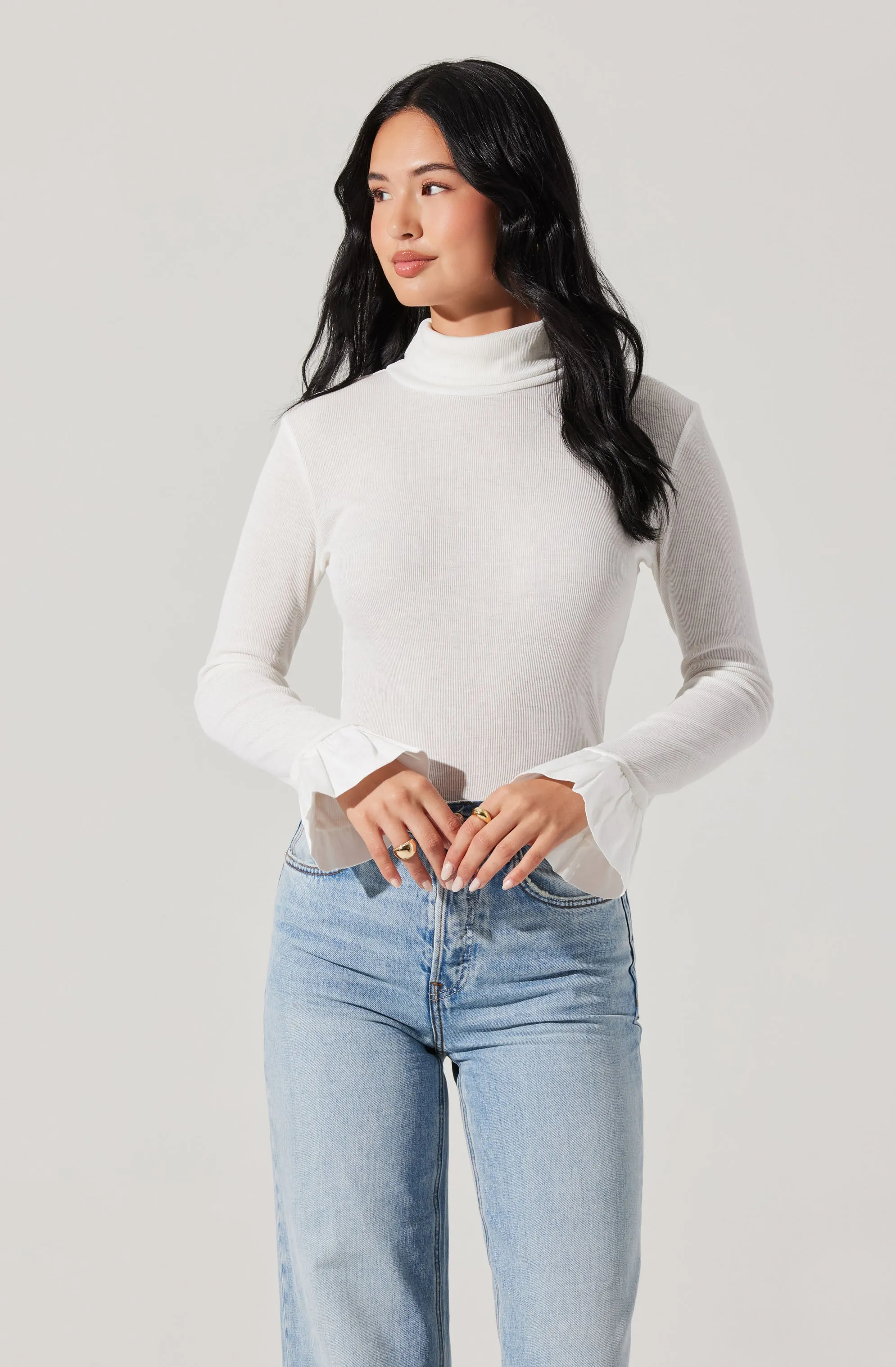 Flare Sleeve Ribbed Turtleneck