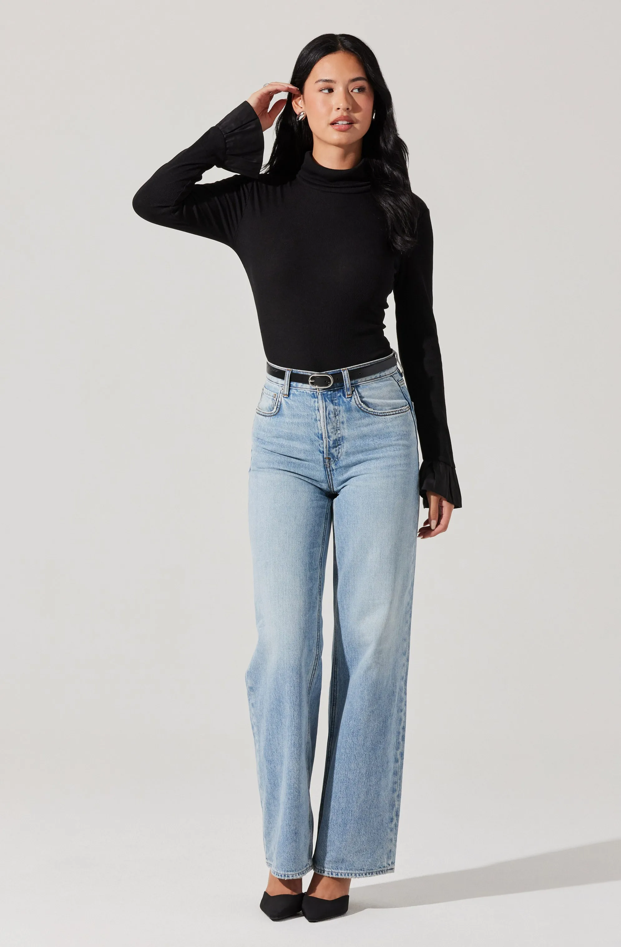 Flare Sleeve Ribbed Turtleneck