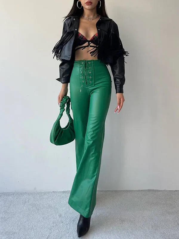 Flared High Waisted Lace-Up Split-Joint Pants Trousers