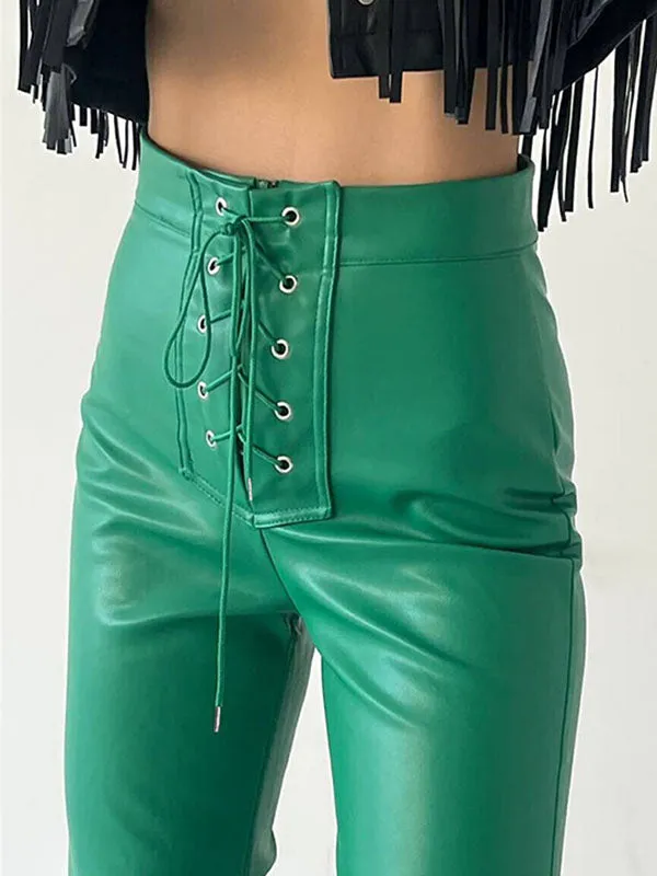 Flared High Waisted Lace-Up Split-Joint Pants Trousers