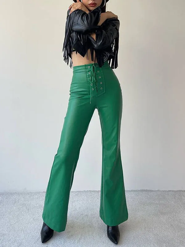 Flared High Waisted Lace-Up Split-Joint Pants Trousers