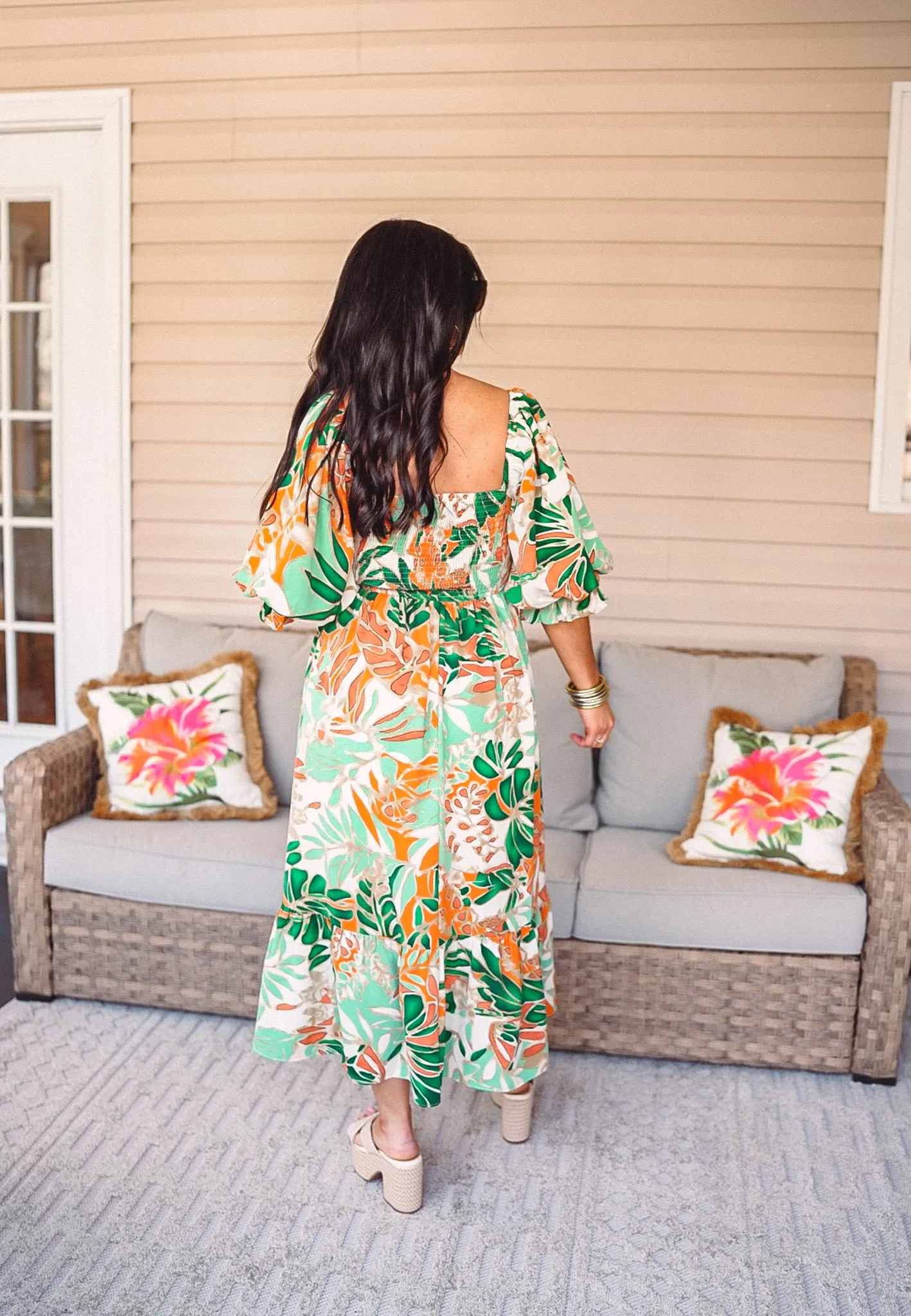 Floral Tropic Orange Midi Dress