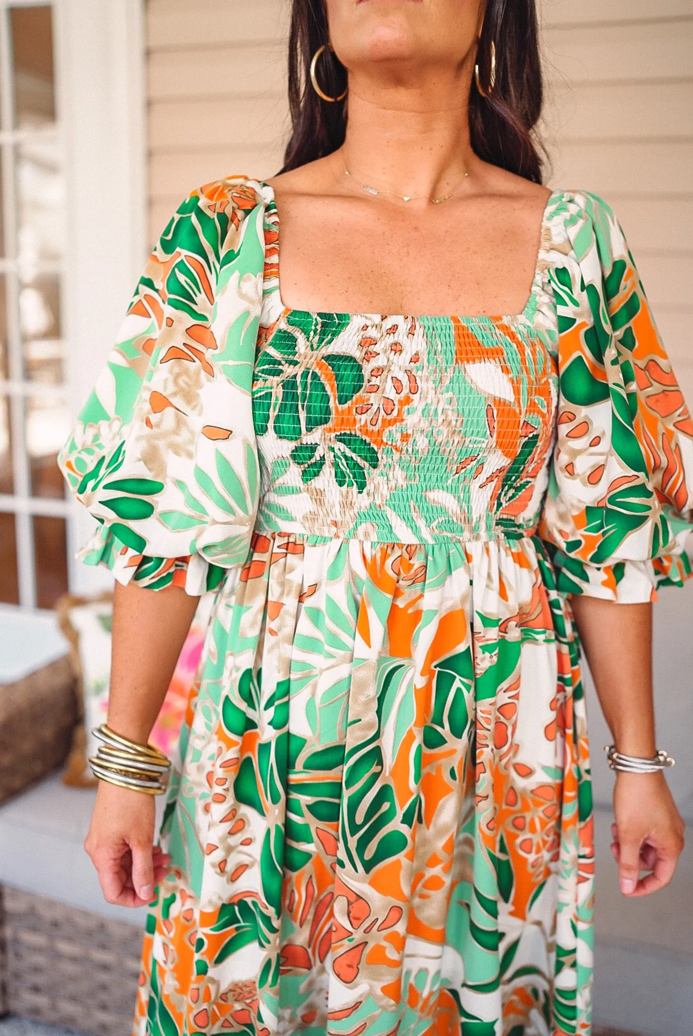 Floral Tropic Orange Midi Dress