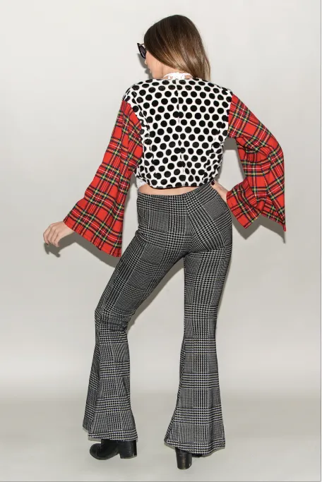 FSLA "Mod Revival" High Waisted Plaid Houndstooth Flared Bellbottoms