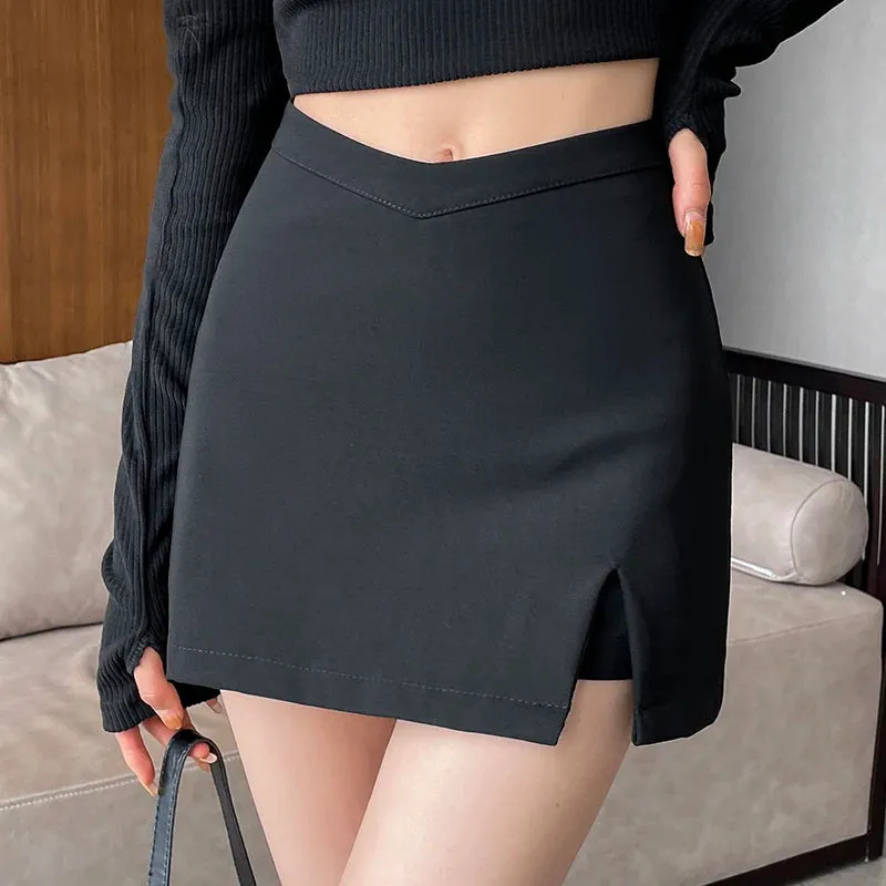 Girlary Black Suit Skirt For Women Spring And Autumn New Casual High Waist Slit Hip Skirt A-line Skirts