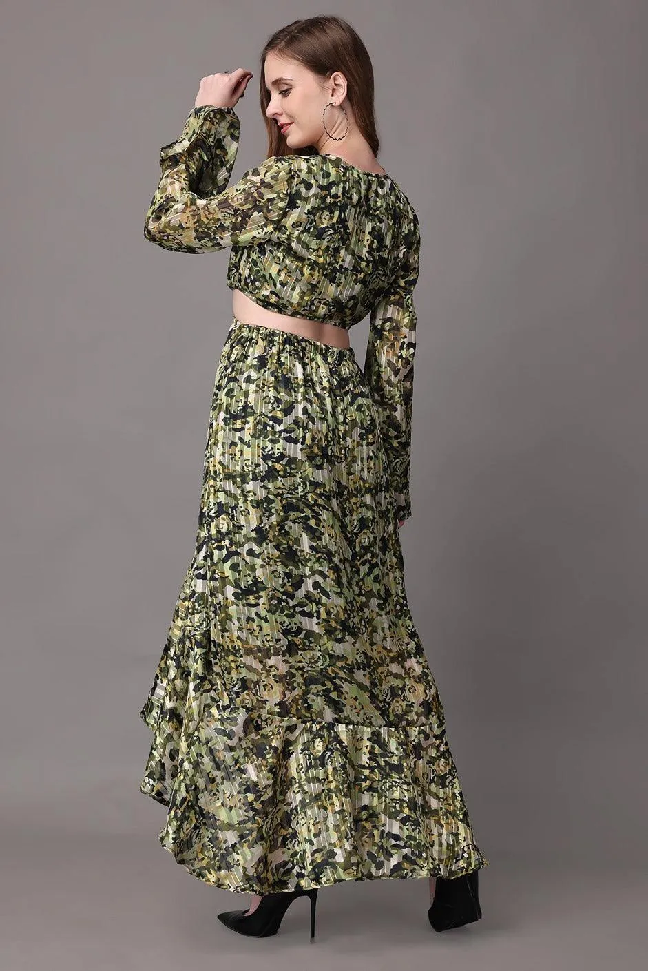 Green Camouflage Printed Asymmetric Dress