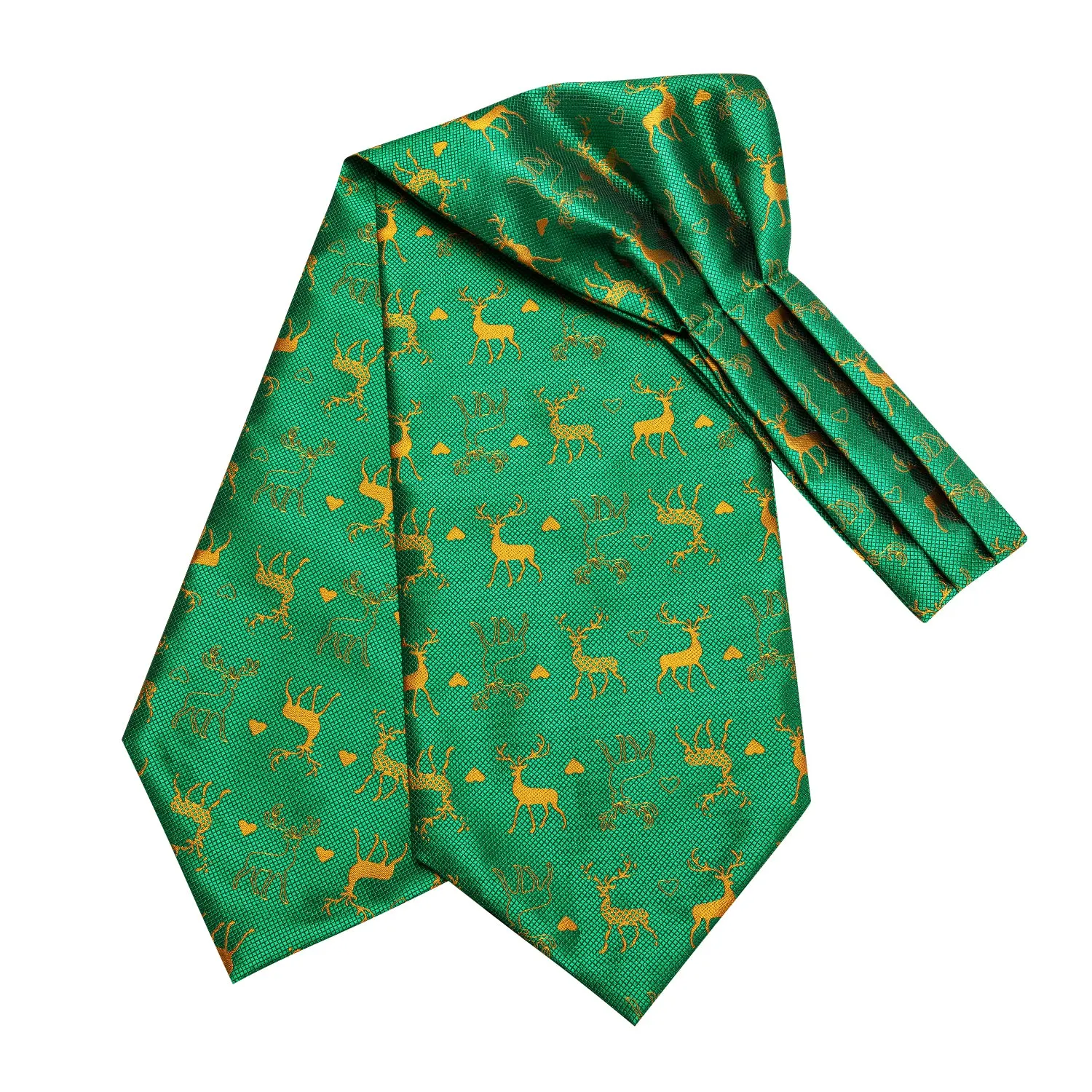 Green Gold Christmas Deer Ascot Pocket Square Cufflinks Set