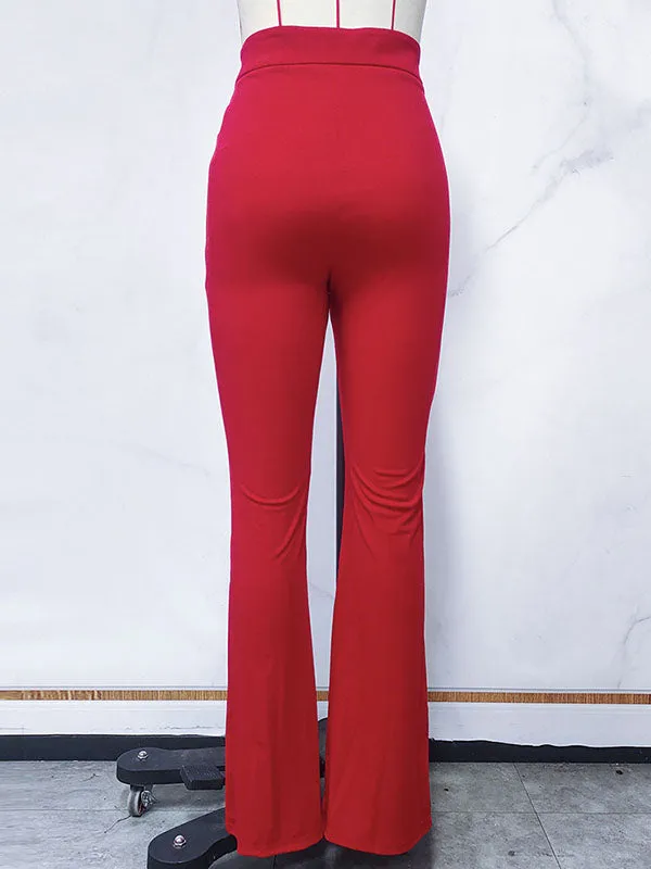 High Waisted Asymmetric Mesh Split-Joint Zipper Pants Flared Trousers