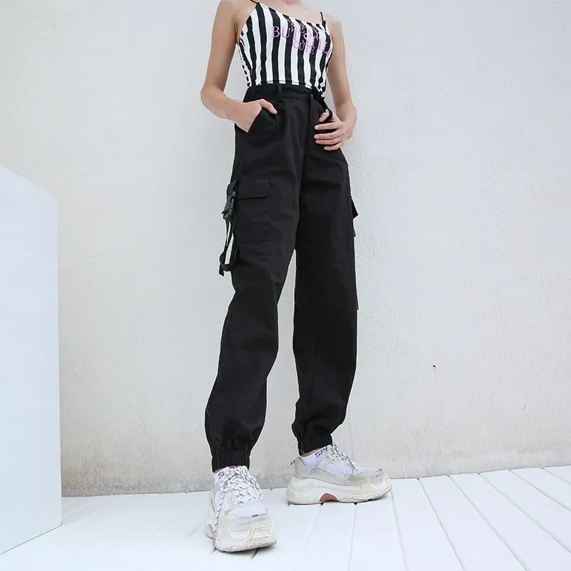 High Waisted Black Cargo Pants