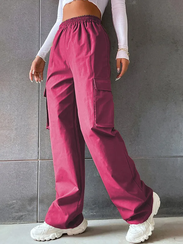 High Waisted Loose Elasticity Pockets Split-Joint Pants Trousers