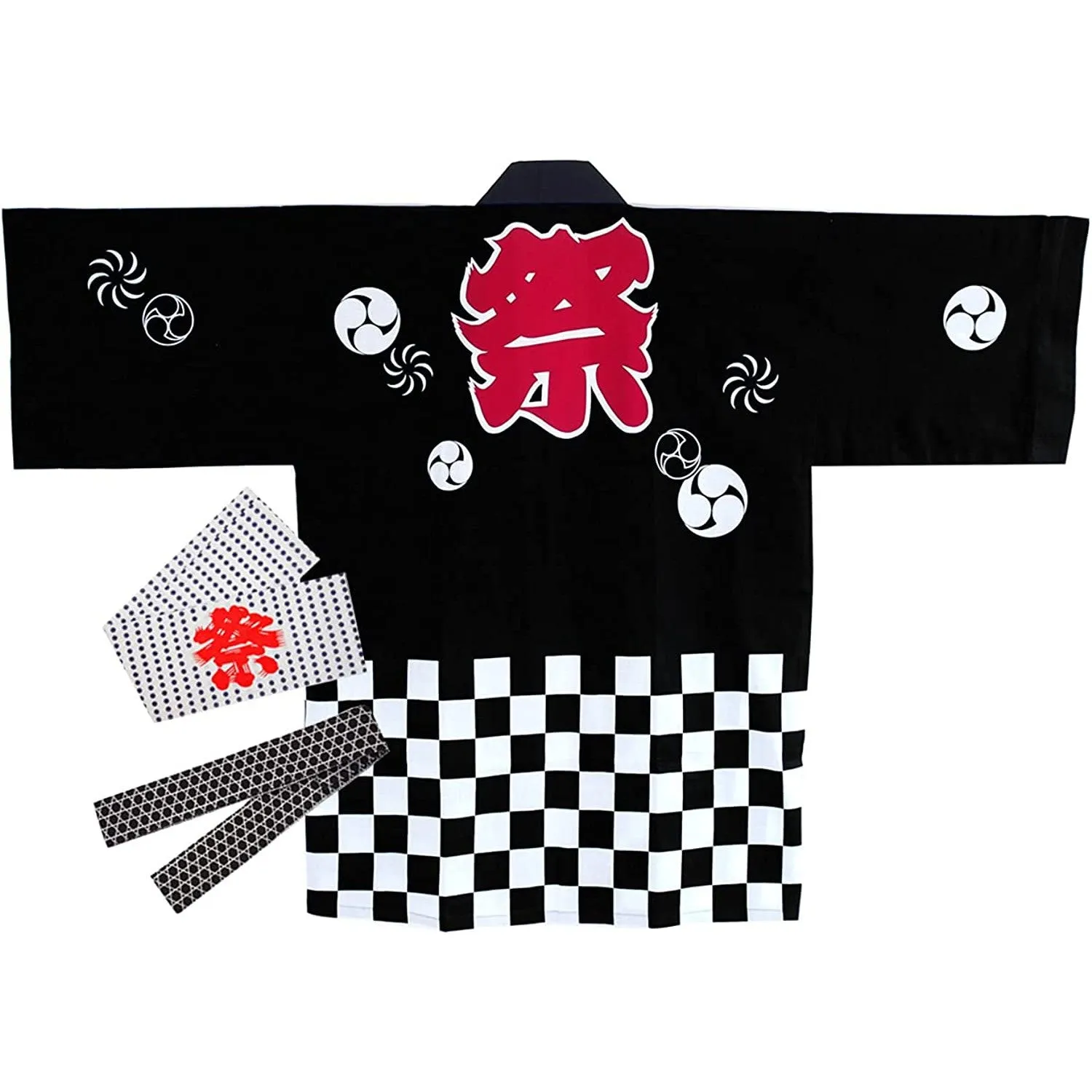 Japanese Matsuri Happi Set Black Medium "祭 (Festival)"