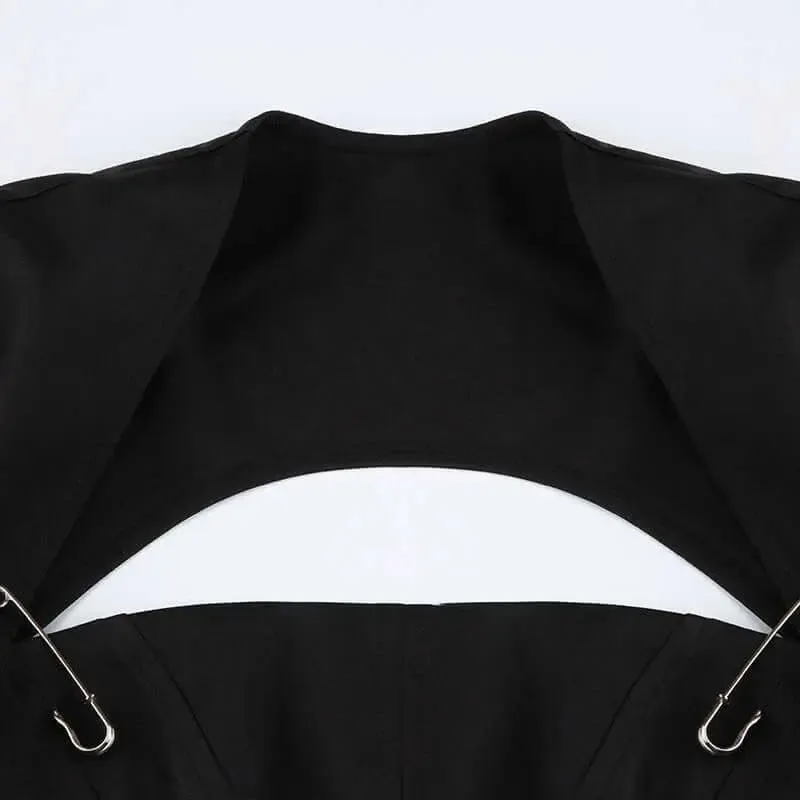 Lace Up  Black Suit Backless Coat.