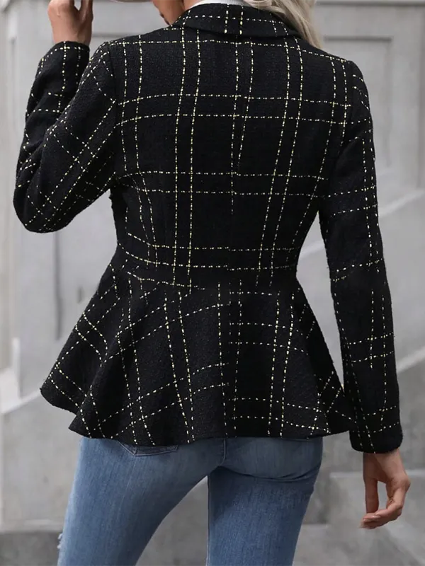 Lapel Jacquard Ruffle Double Breasted Jackets