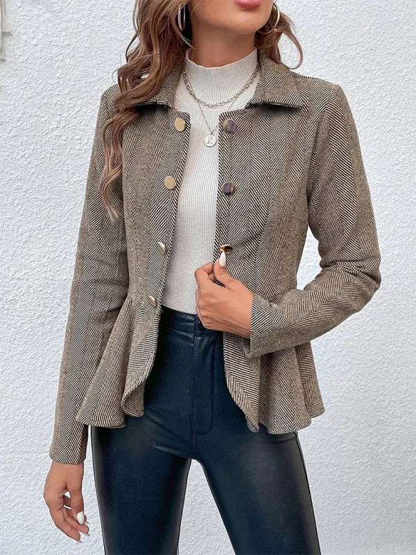 Lapel Jacquard Ruffle Double Breasted Jackets