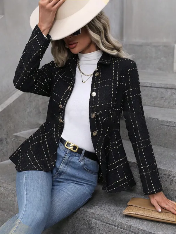 Lapel Jacquard Ruffle Double Breasted Jackets