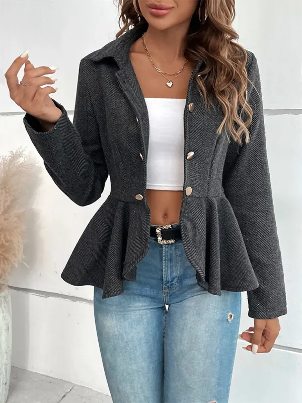 Lapel Jacquard Ruffle Double Breasted Jackets