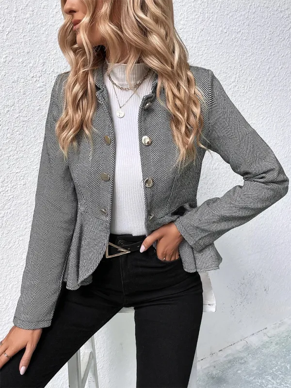 Lapel Jacquard Ruffle Double Breasted Jackets