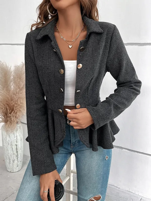 Lapel Jacquard Ruffle Double Breasted Jackets