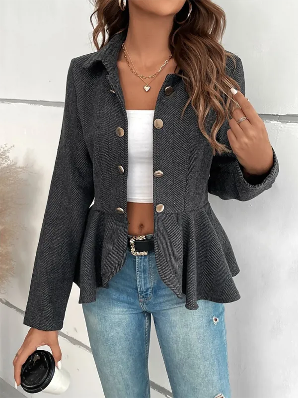 Lapel Jacquard Ruffle Double Breasted Jackets