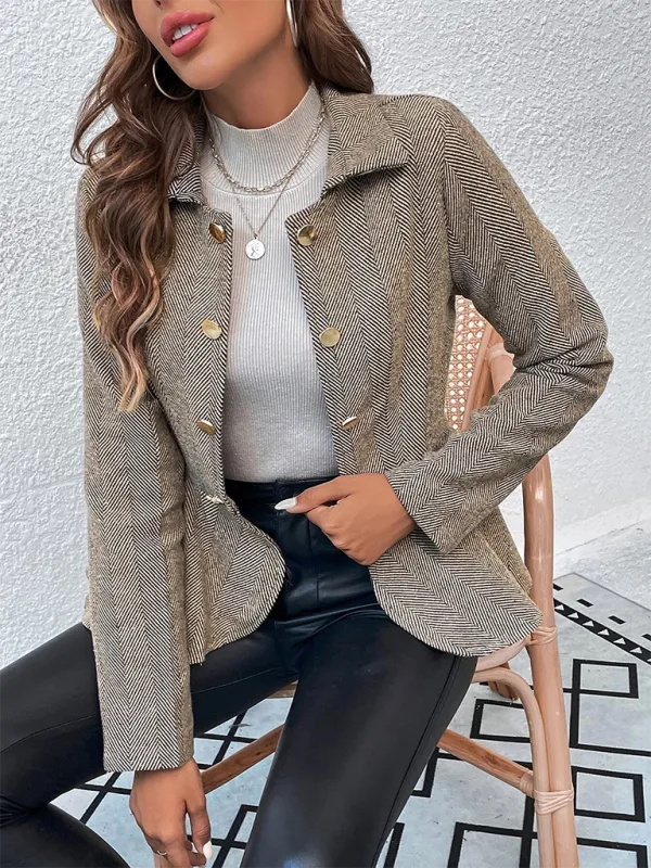 Lapel Jacquard Ruffle Double Breasted Jackets