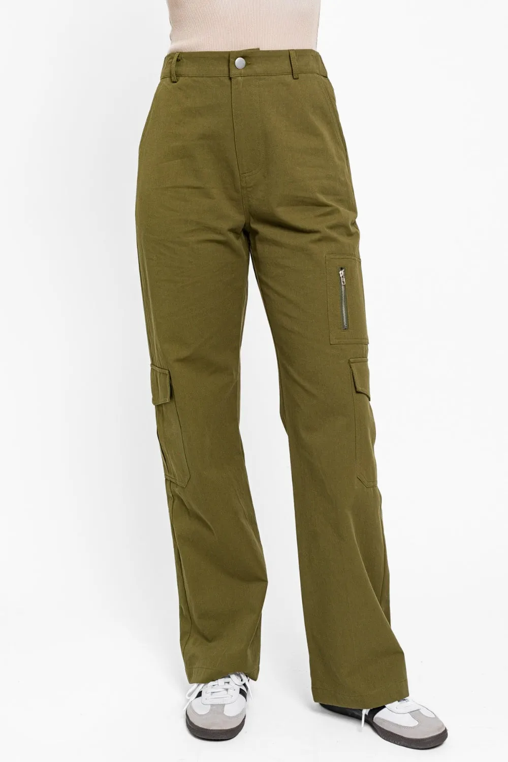 Le Lis High Waisted Wide Leg Cargo Pants with Pockets