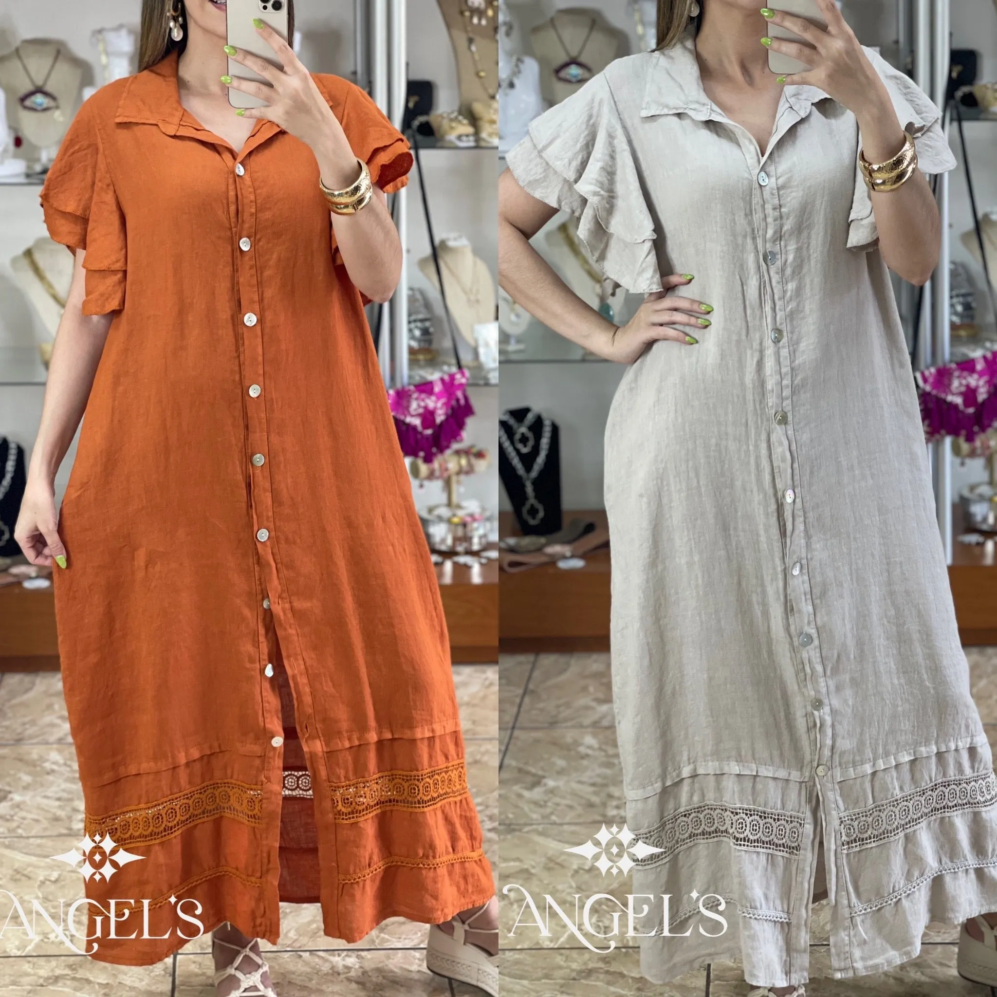 Linen OS Maxi With Trim Details Dress