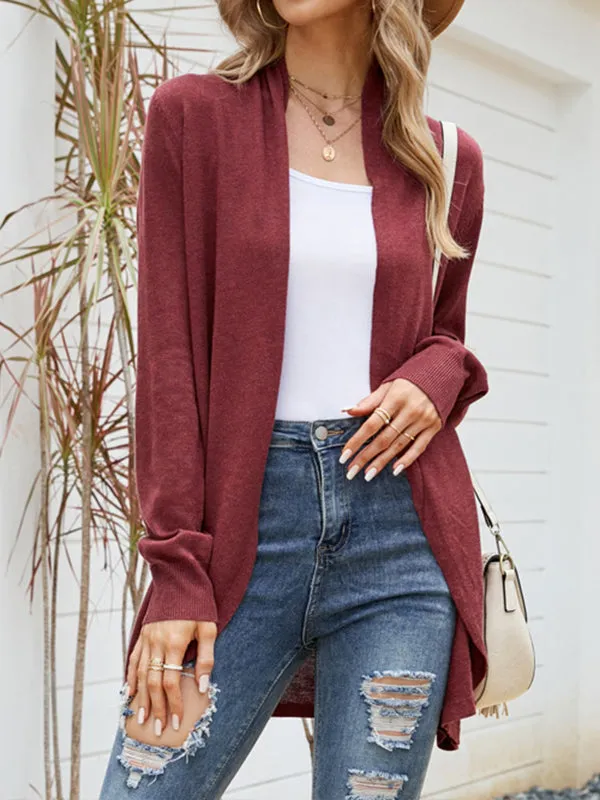 Long Sleeves Loose Solid Color Split-Joint Cardigan Coats