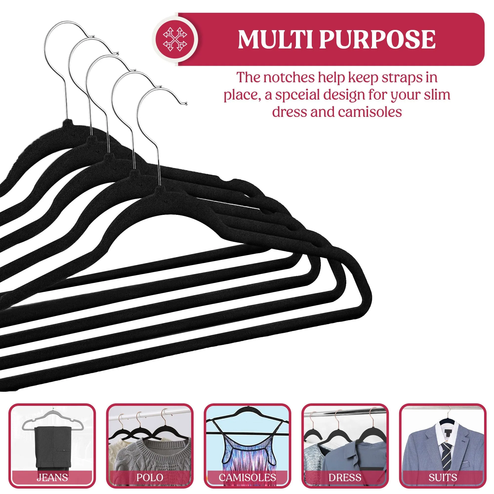 Lux Decor Collection Velvet Hangers Non-Slip Cloth Storage Organizer Space Saving Closet Clothing Hanger Pack