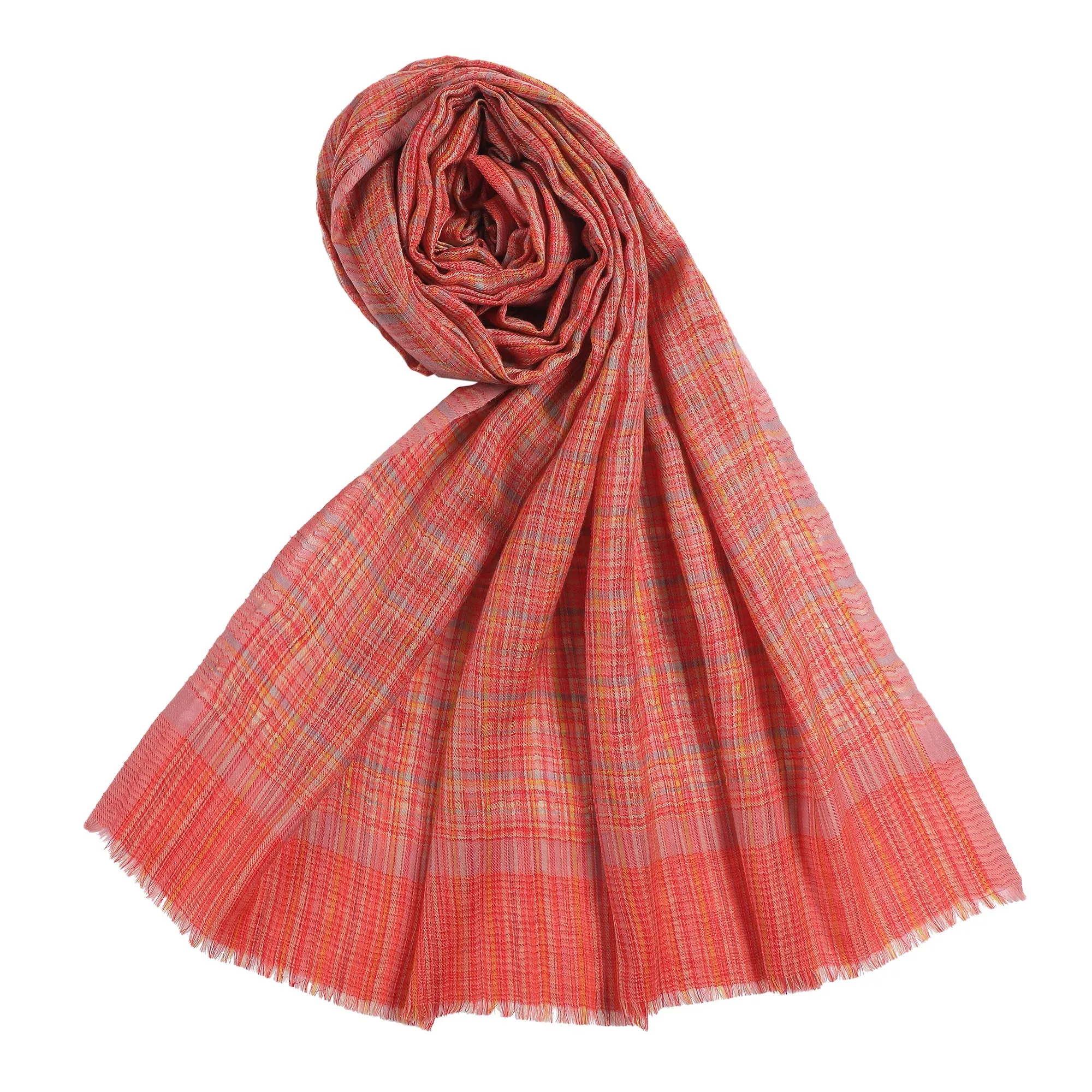 Madras Plaids Wool Metallic Dobby Shawl