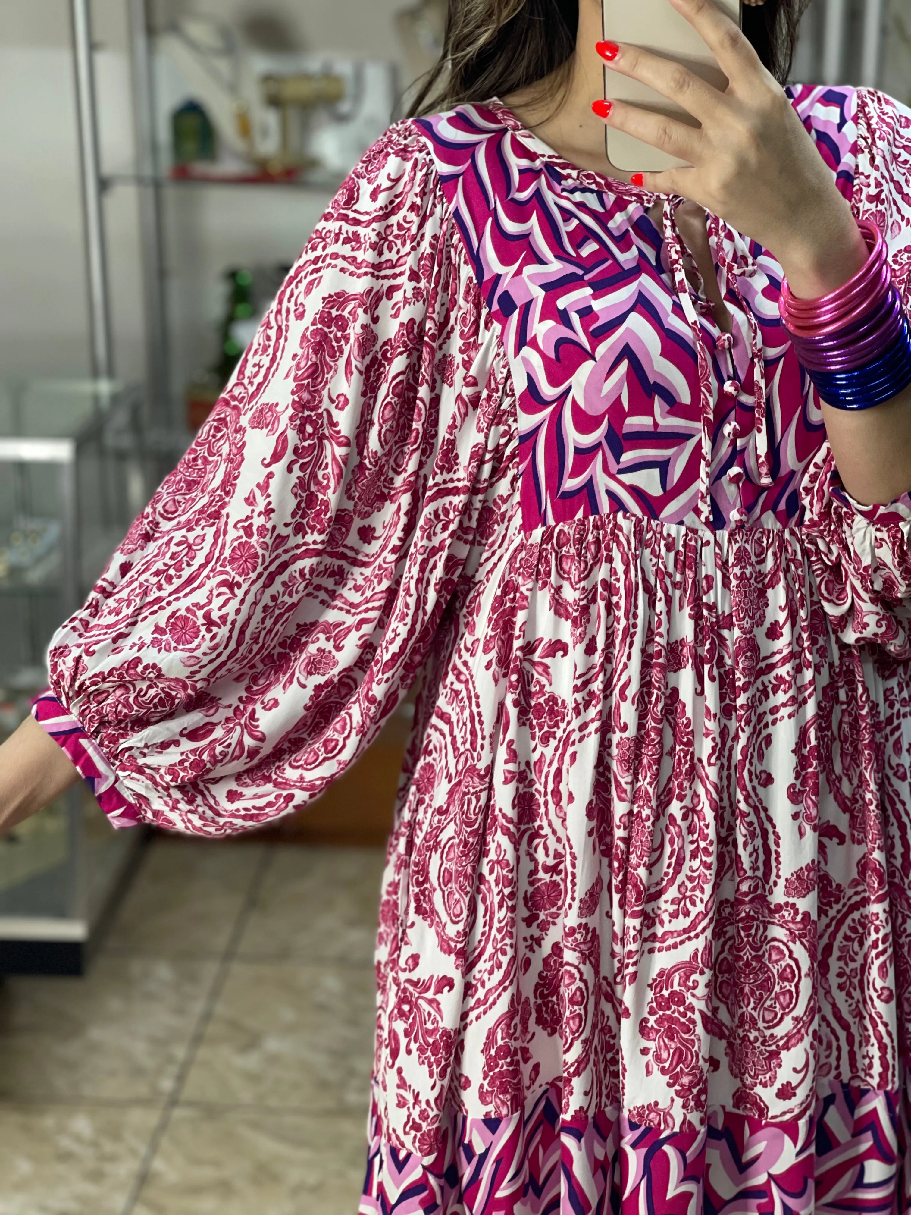 Magenta Paisley Mini Dress