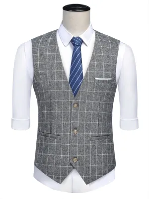 Men's Casual V-neck Plaid Slim Fit Single Breasted Suit Vest