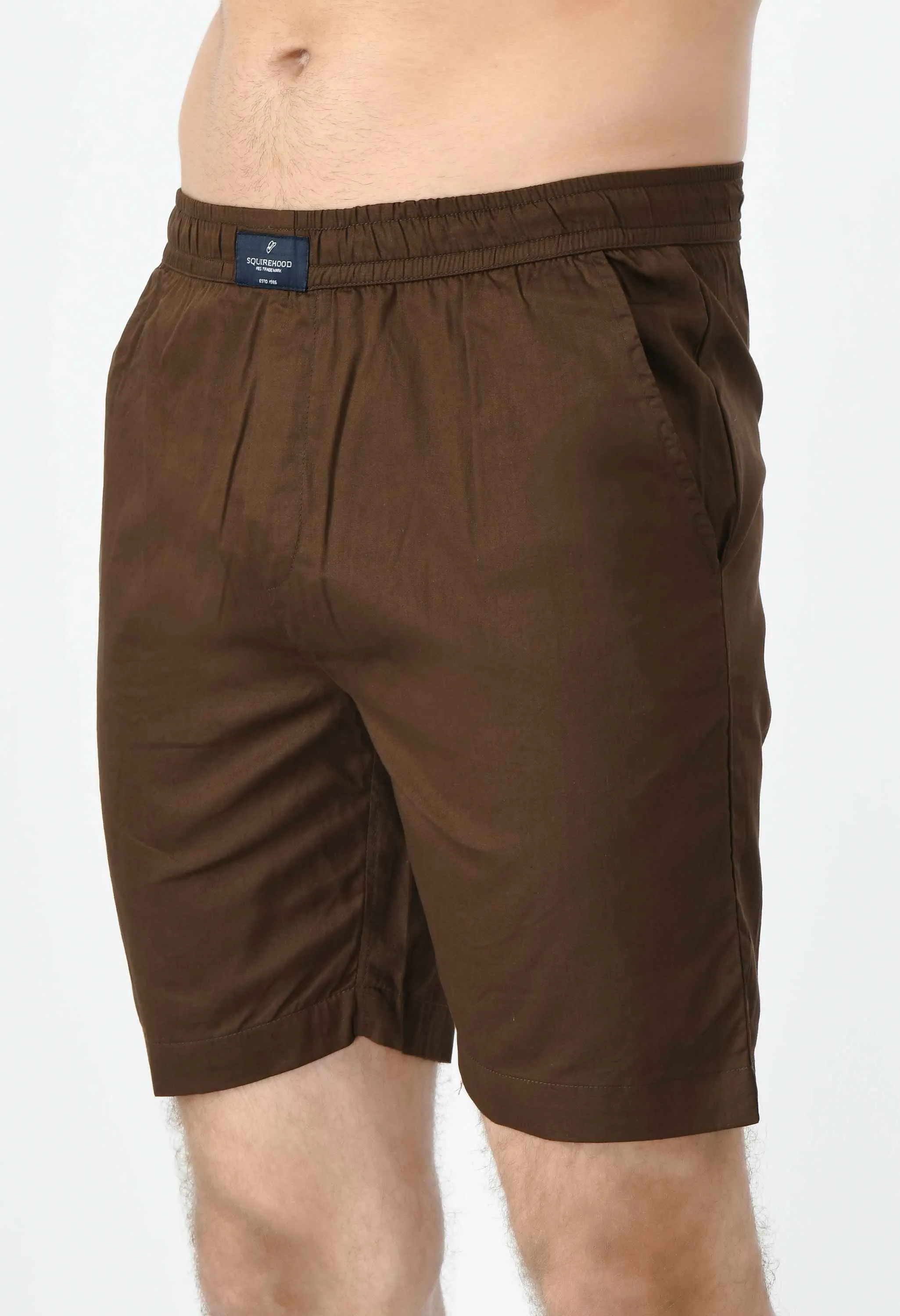 Men's Cotton Twill Solid Boxer with Side Pocket - Brown