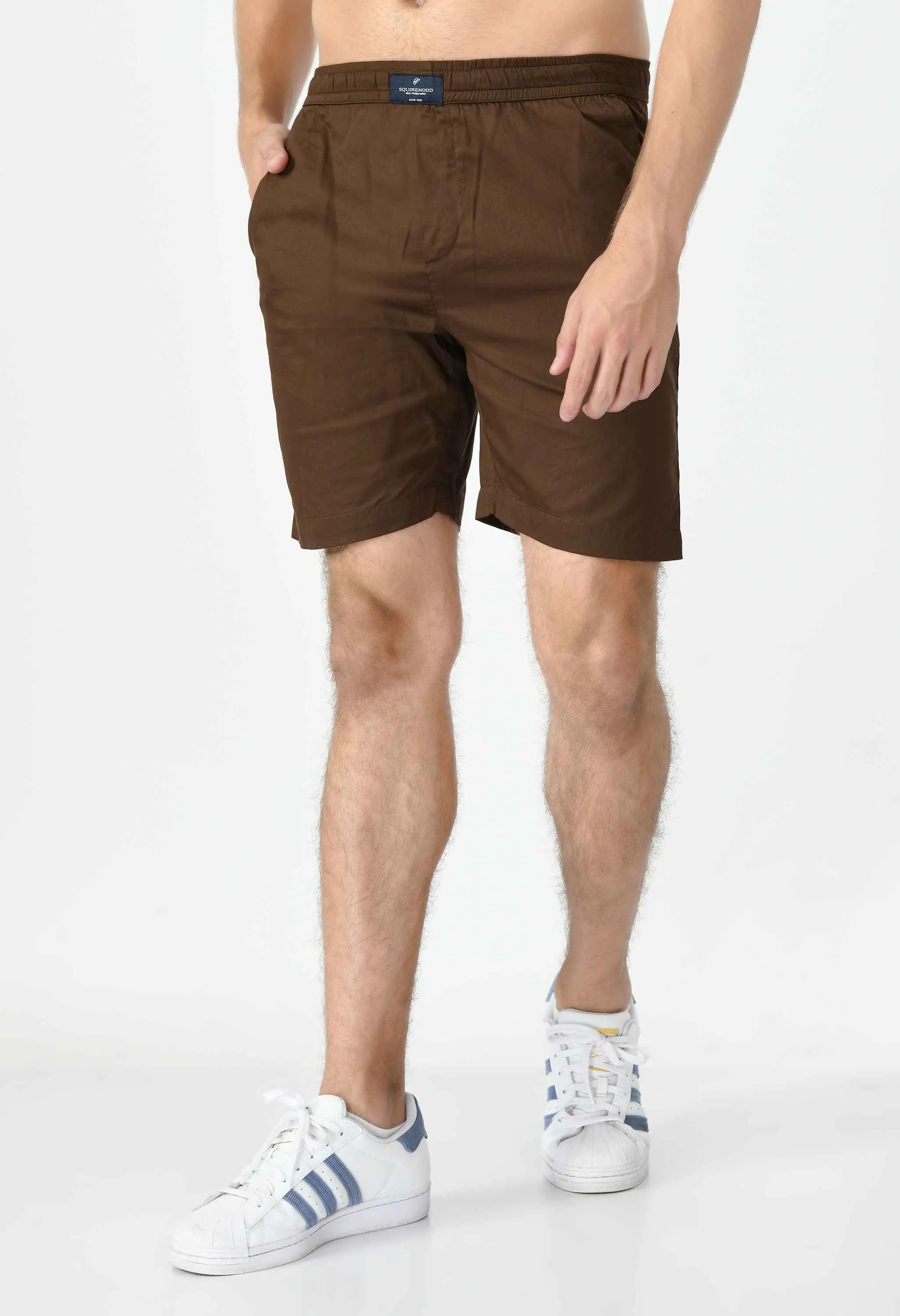 Men's Cotton Twill Solid Boxer with Side Pocket - Brown