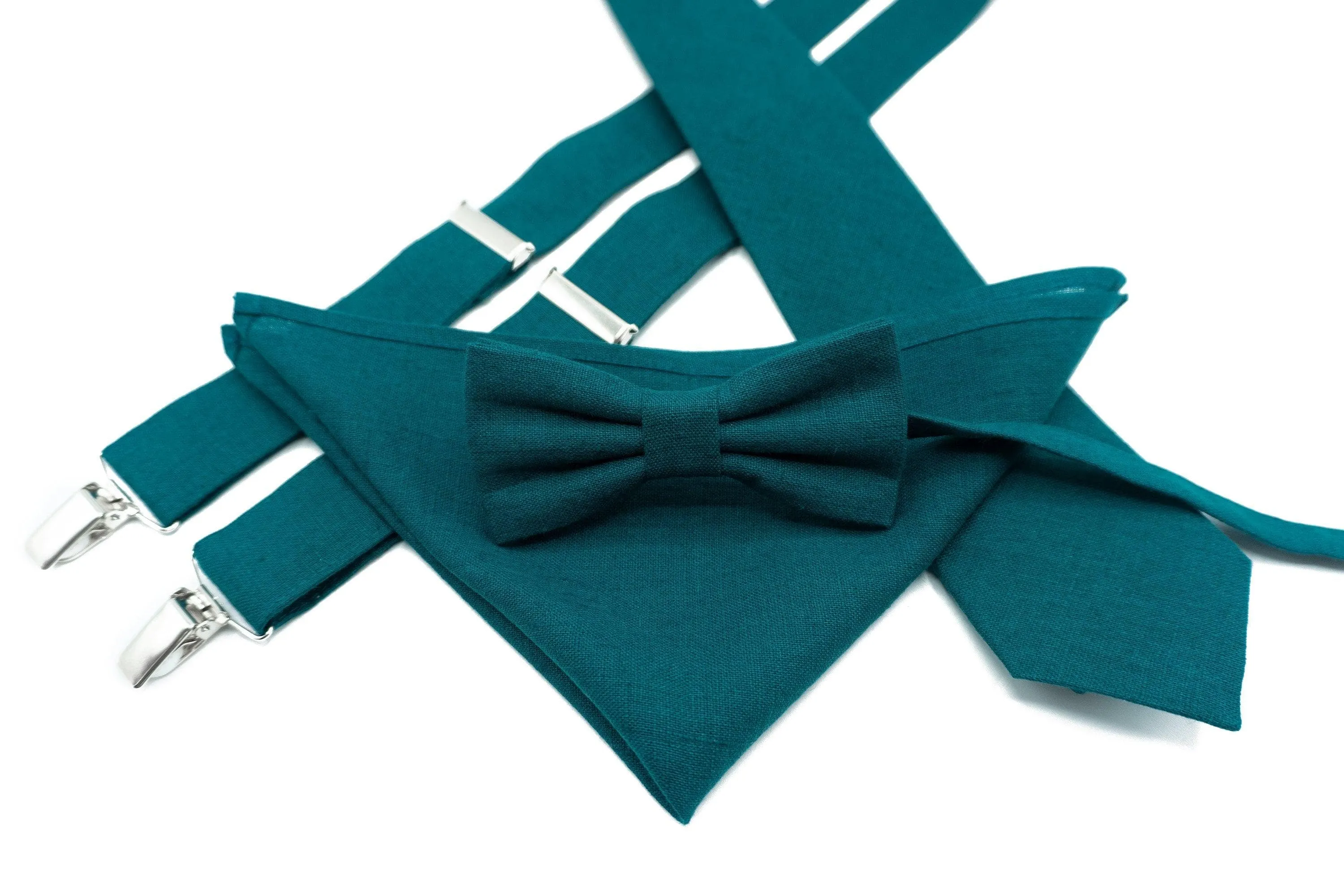 Men's Dark Teal Green Bow Tie & Pocket Square Combo | Formal Accessory