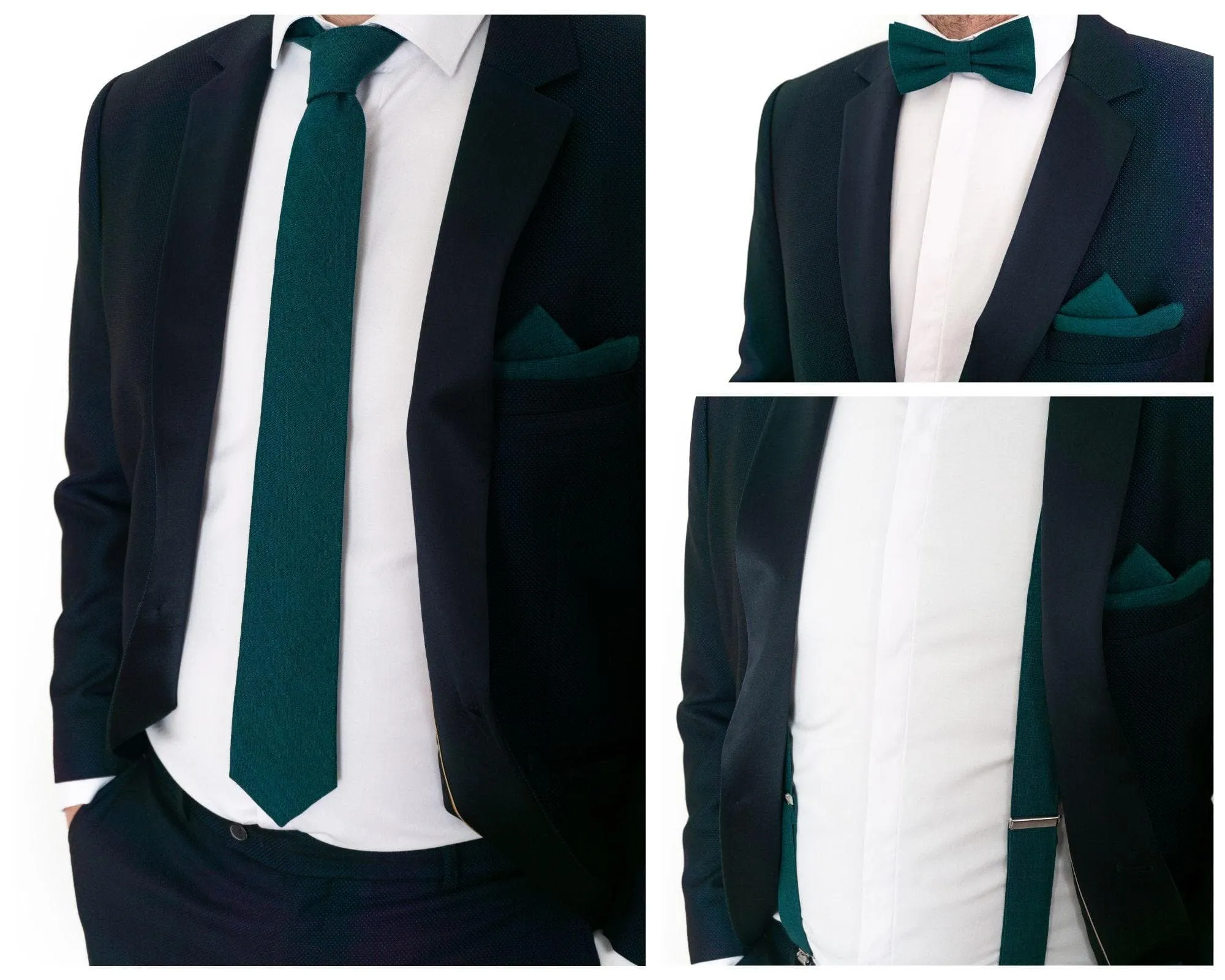 Men's Dark Teal Green Bow Tie & Pocket Square Combo | Formal Accessory