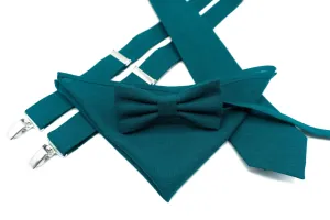 Men's Dark Teal Green Bow Tie & Pocket Square Combo | Formal Accessory