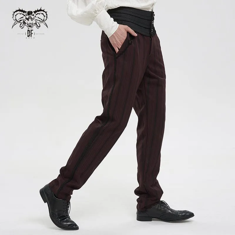 Men's Gothic Ribbed High-waisted Pants Red