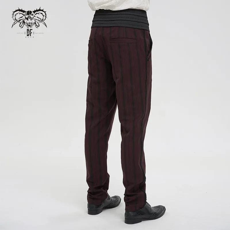 Men's Gothic Ribbed High-waisted Pants Red