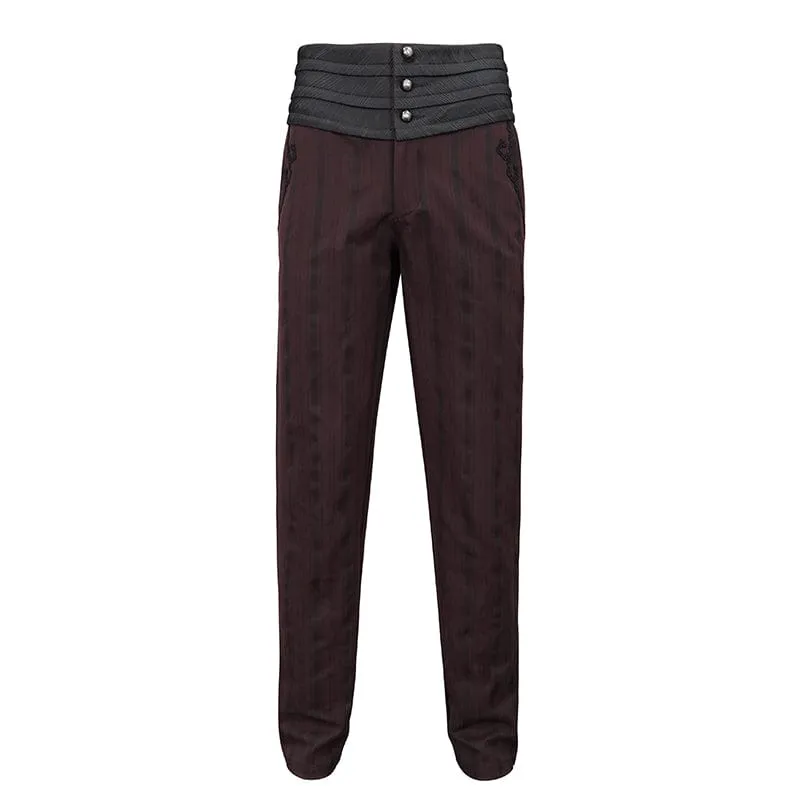 Men's Gothic Ribbed High-waisted Pants Red