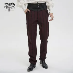 Men's Gothic Ribbed High-waisted Pants Red