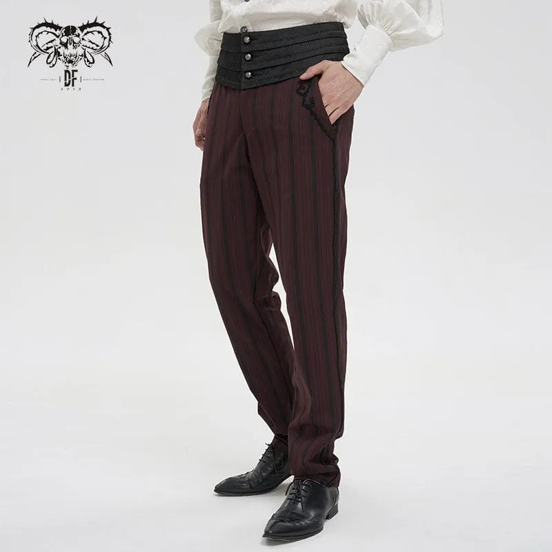 Men's Gothic Ribbed High-waisted Pants Red