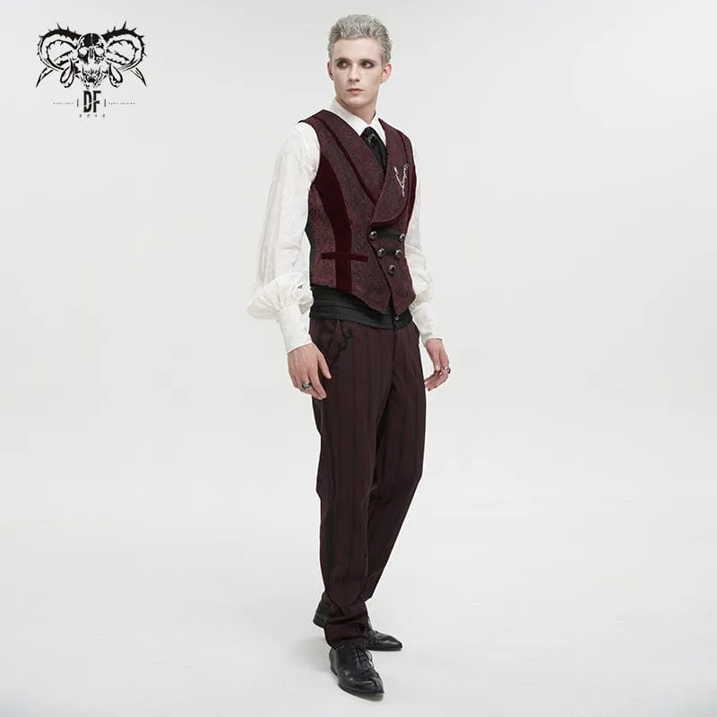 Men's Gothic Ribbed High-waisted Pants Red