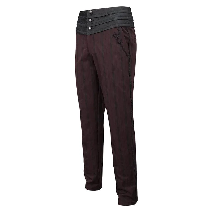 Men's Gothic Ribbed High-waisted Pants Red