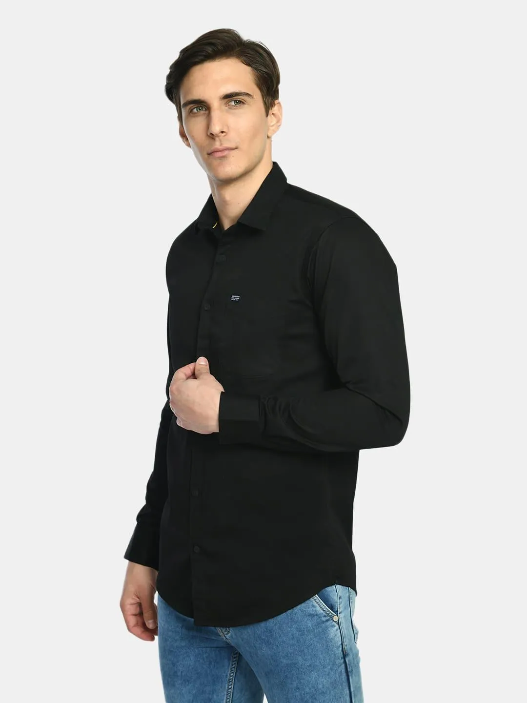 Men's Ink Black Solid Cotton Casual Shirt