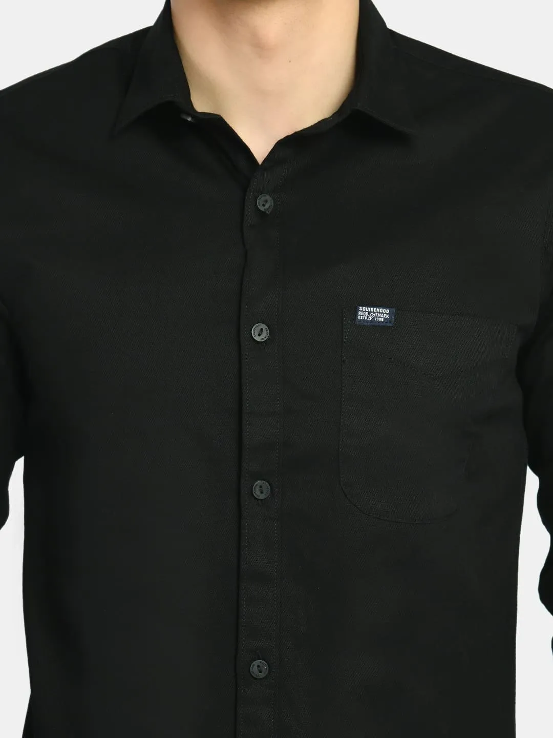 Men's Ink Black Solid Cotton Casual Shirt