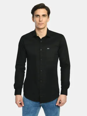 Men's Ink Black Solid Cotton Casual Shirt