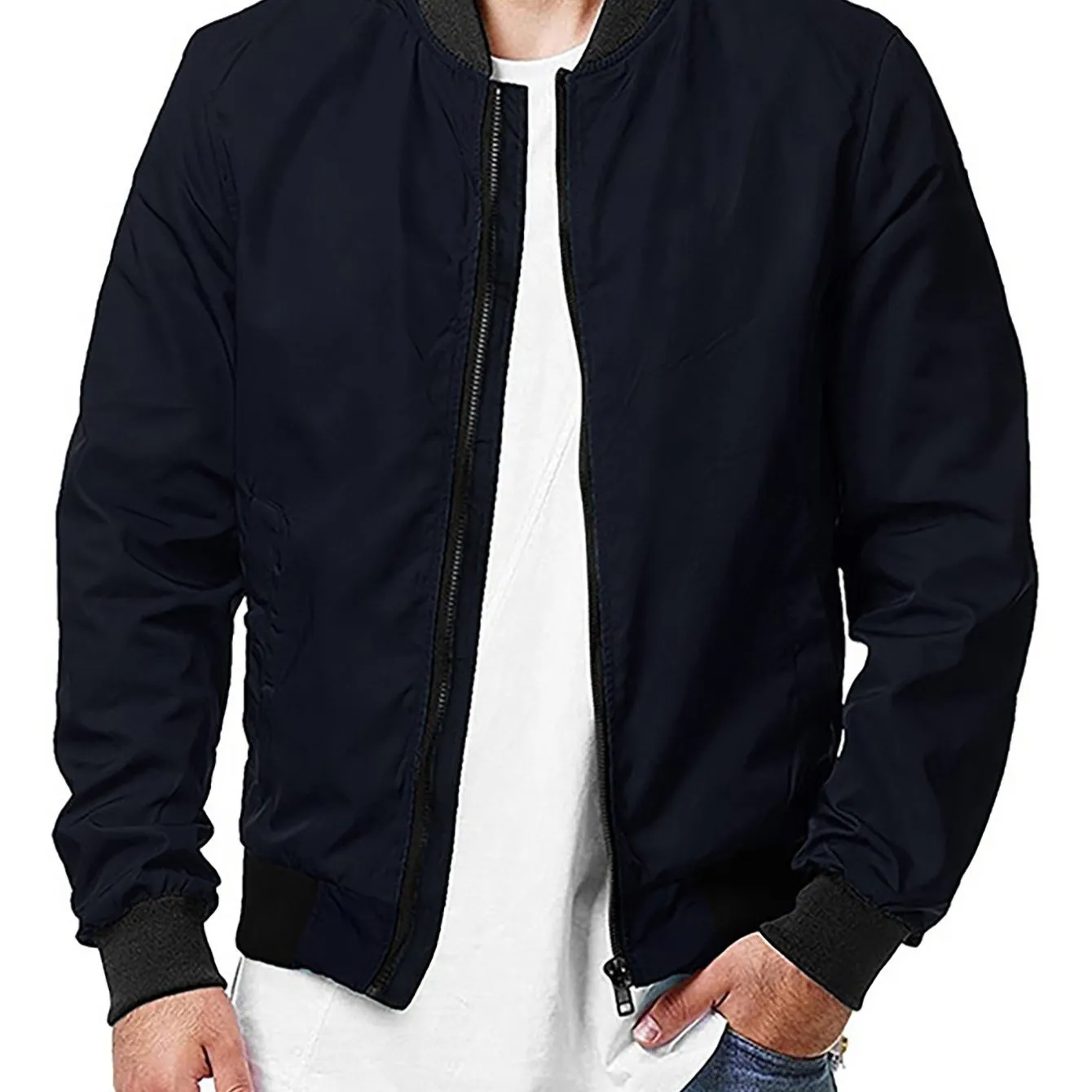 Men's Solid Color Zip Up Bomber Jacket